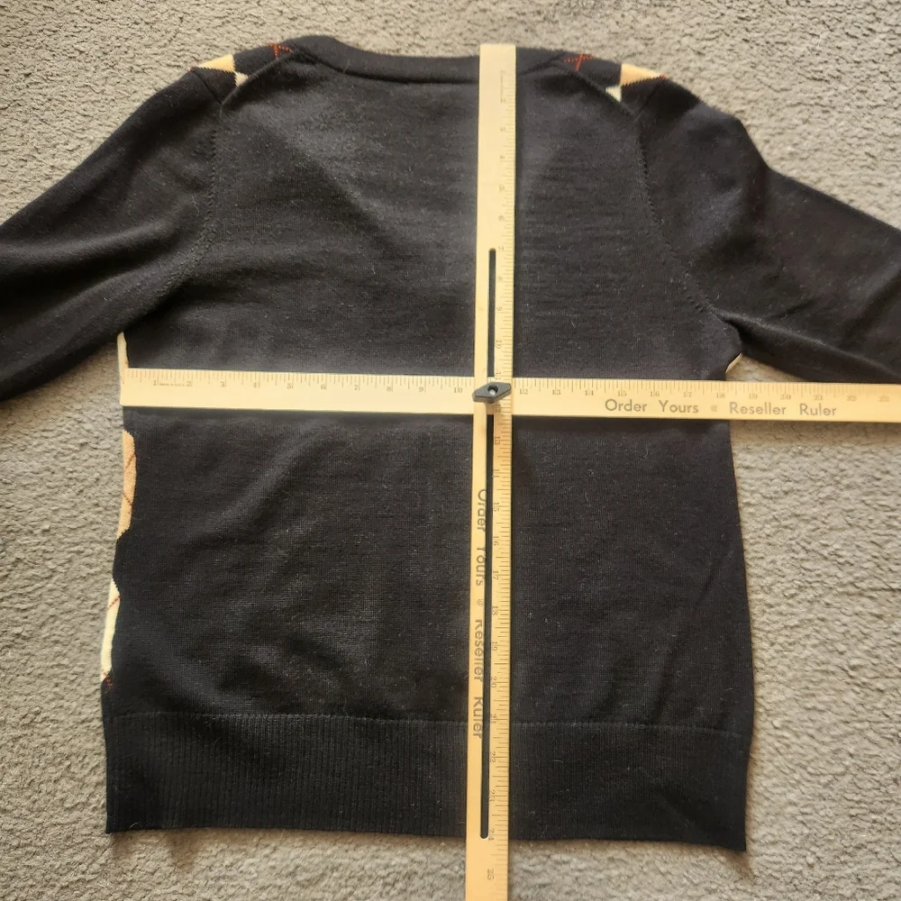 TALBOTS Women's Cardigan Large Black Argyle Preppy Academic Merino Wool Sweater - Picture 6 of 8